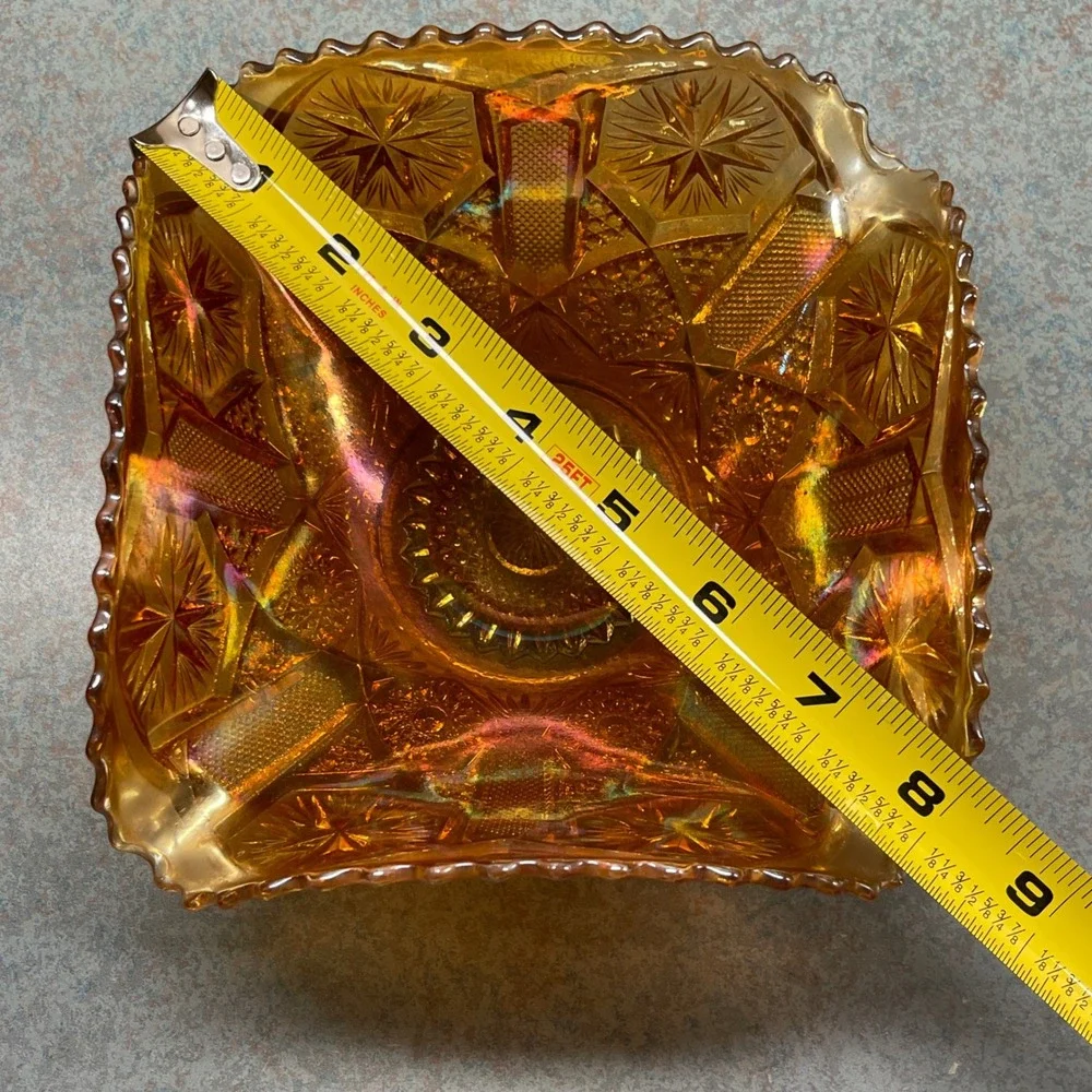 Vintage Imperial Glass Marigold Carnival‎ Glass Star & File Square Bowl